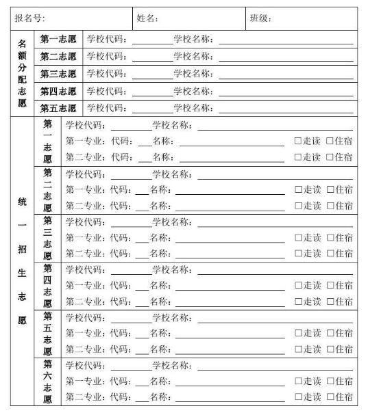 贵阳中考志愿的样表