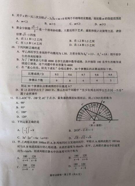 云南历年中考卷子